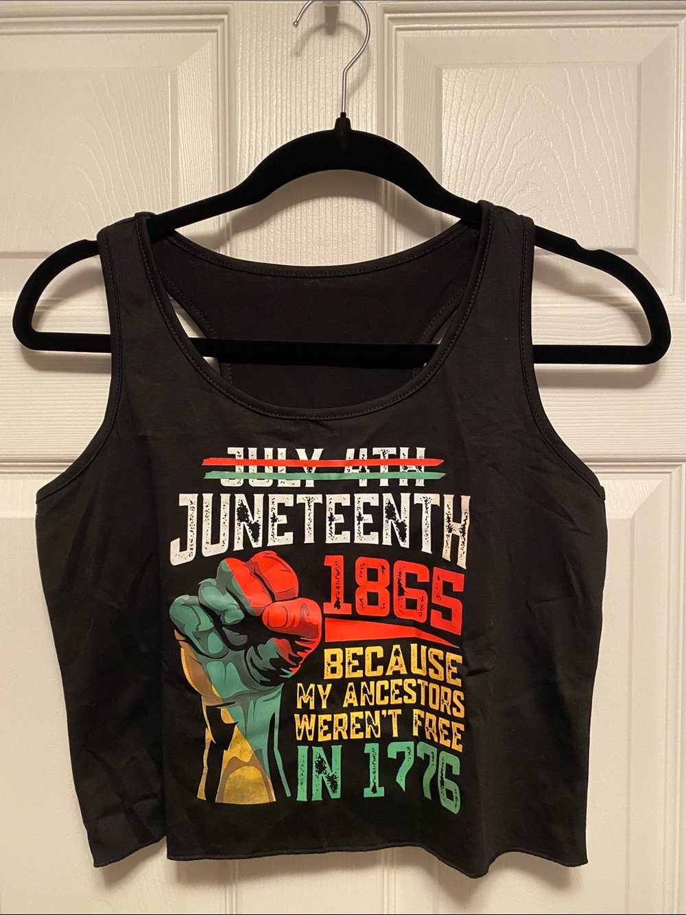 Juneteenth 1865 Graphic Tank Top - Black with Red/Green/Gold Fist…size XS